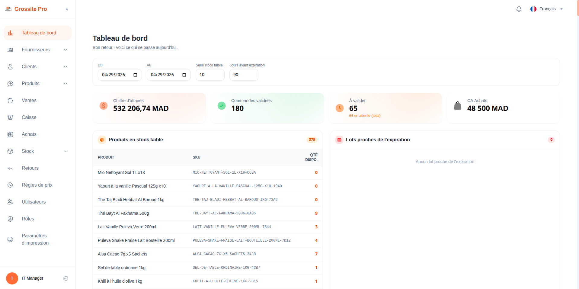 Grossiste Pro admin dashboard