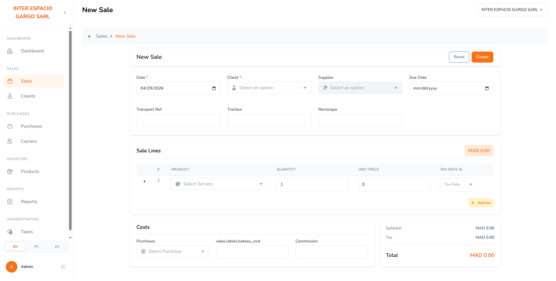Invoice creation form